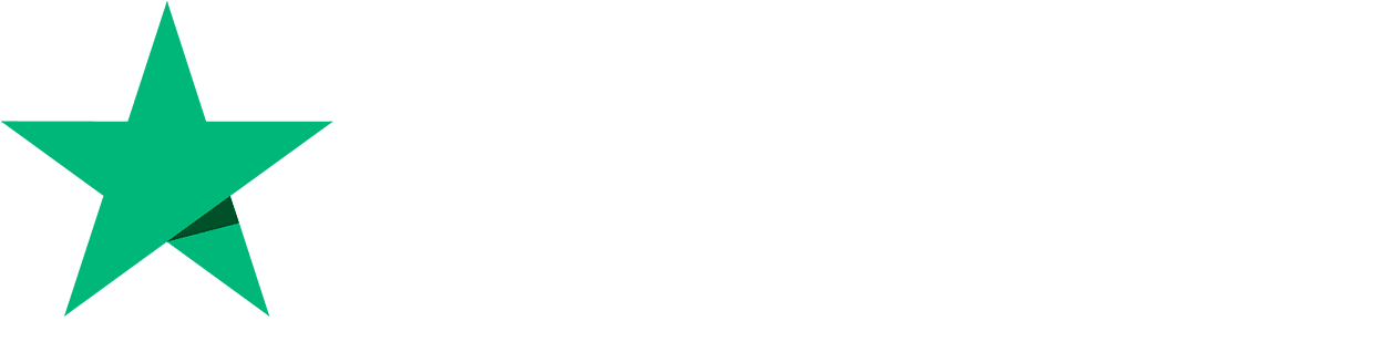 Gr&oslash;nt stjernelogo med ordet Trustpilot i lysegr&aring; tekst p&aring; hvid baggrund.